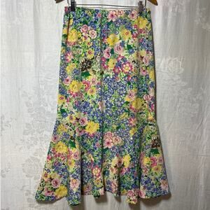 VTG Maxi Skirt 8 Yellow Blue Pink Floral Pull On Elastic Waist Sag Harbor